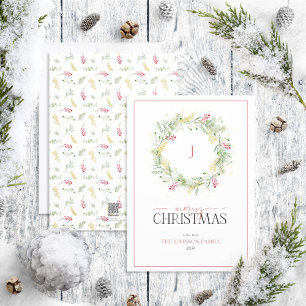 Monogram Gold Winter Wreath Frohe Weihnachtsfeiert Feiertagskarte