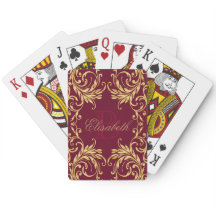 Monogram Golden Damask auf Dunkelrot