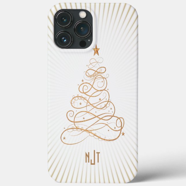Monogram Golden Filigree Christmas Tree Case-Mate iPhone Hülle (Rückseite)