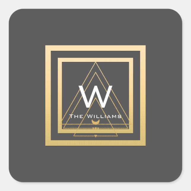 Monogram Golden Frame Minimal VIP Geometrie Grau Quadratischer Aufkleber (Vorderseite)