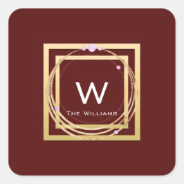 Monogram Golden Frame Minimalism Geometrie Burgund Quadratischer Aufkleber