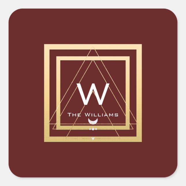 Monogram Golden Frame Minimalism Geometriv Vip Quadratischer Aufkleber (Vorderseite)