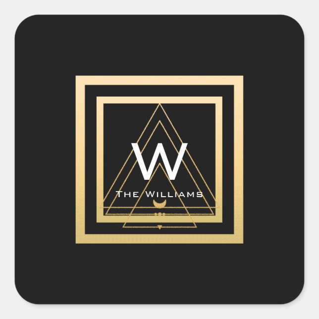 Monogram Golden Frame Minimalismus Geometrie Schwa Quadratischer Aufkleber (Vorderseite)