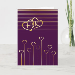 Monogram Golden Heart Valentine Card Feiertagskarte