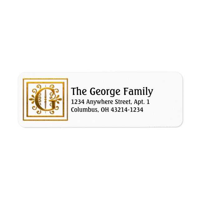 Monogram Golden Letter G Elegante Address Labels (Vorne)