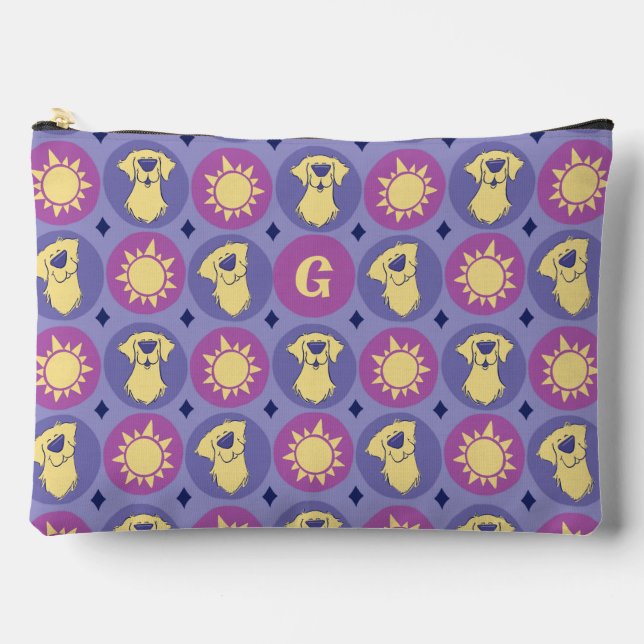 Monogram Golden Retriever Whimsical Sun Large Zubehörtasche (Vorderseite)