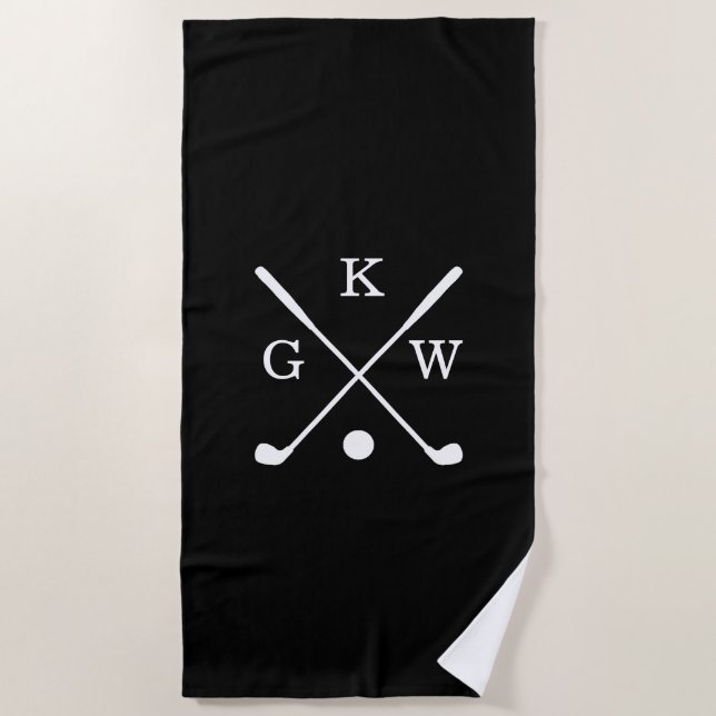 Monogram Golf in Schwarz und Weiß Golf Clubs Strandtuch (Vorderseite)