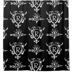 Monogram Gothic Heart and Arrow Pattern Duschvorhang