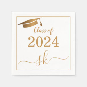 Monogram Graduation Cap Gold Script Class of 2024 Serviette