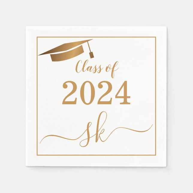 Monogram Graduation Cap Gold Script Class of 2024 Serviette (Vorderseite)