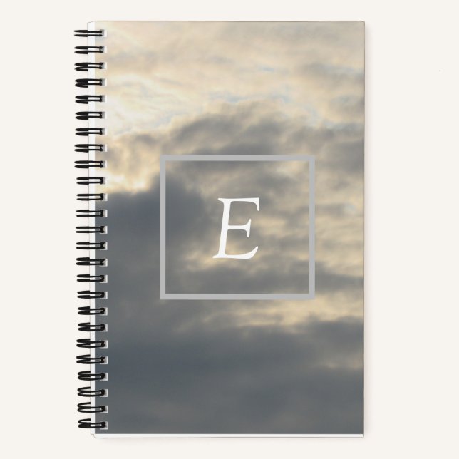 Monogram, Grau and White Clouds 5.5"x8.5" Notebook Notizbuch (Vorderseite)