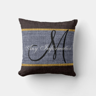 Monogram, grau & braun Rustic Burlap Jute Kissen