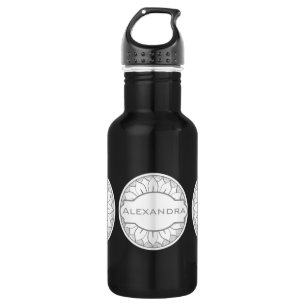 Monogram Grau-Rosa Modernes Medallion-Muster Edelstahlflasche