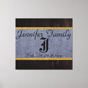 Monogram graue Rustikale Burlap Linen Wood Look Leinwanddruck