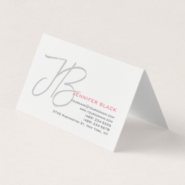 Monogram Graue Schlichte Kalligraphieschrift Visitenkarten (Vorderseite)