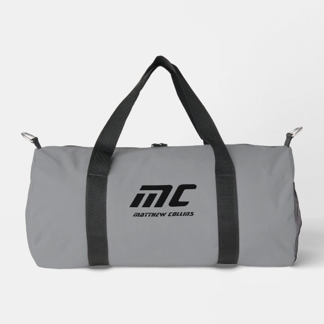 Monogram Grauer Minimalistischer Name Einfach für  Duffle Bag (Vorderseite)