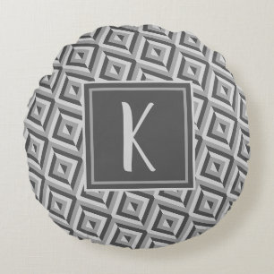 Monogram Graues Dreikantmuster Rundes Kissen