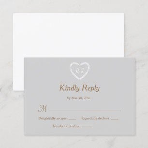Monogram Graues weißes goldenes Herz geformt Weddi Einladung