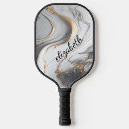 Monogram, Gray Black Gold Marmor Swirl Chic Stilvo Pickleball Schläger