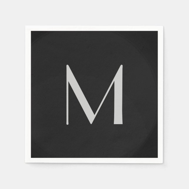 Monogram Gray Black Modern Fügen Sie Ihren Namen z Serviette (Vorderseite)