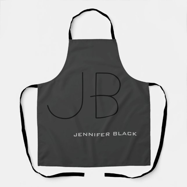 Monogram Gray Black Modern Initial Letters Name Schürze (Vorderseite)