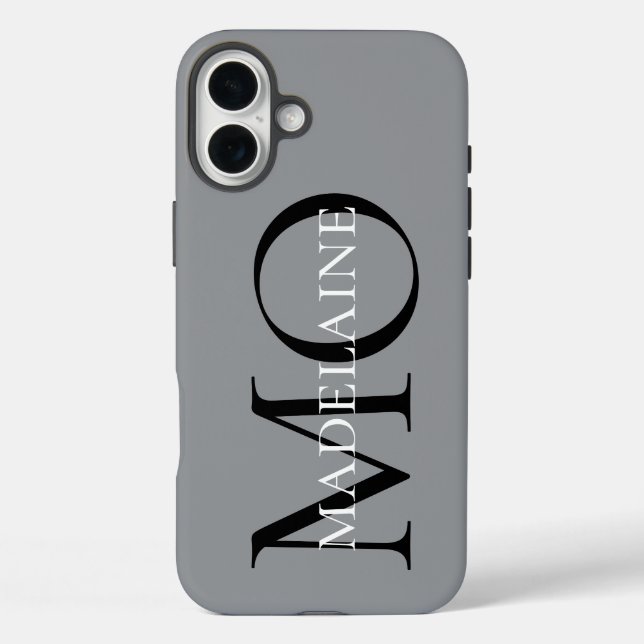 Monogram Gray Black Personal iPhone 16 Plus Hülle (Rückseite)