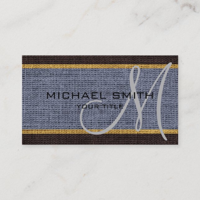 Monogram Gray Burlap Linen Rustic Jute Visitenkarte (Vorderseite)