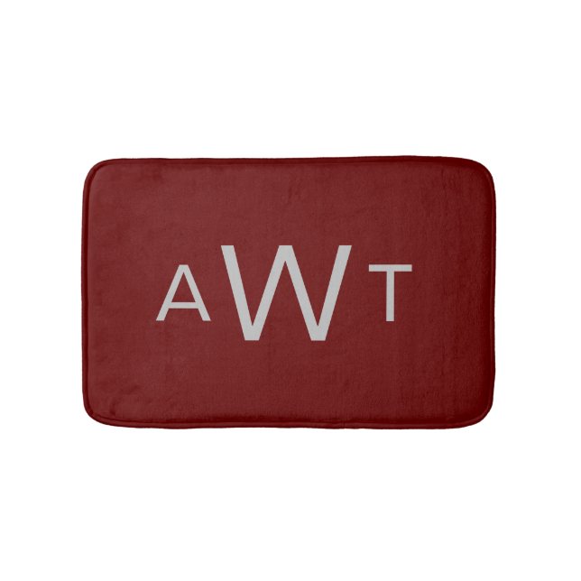 Monogram Gray Maroon Dark Red Burgundy Classic Badematte (Vorderseite)