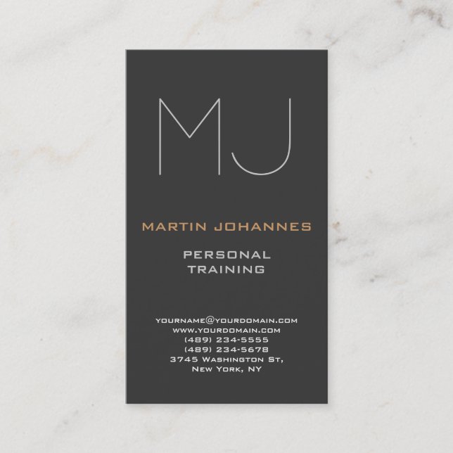 Monogram Gray Sport Personal Trainer Business Card Visitenkarte (Vorderseite)