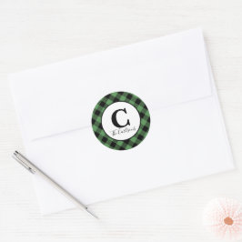Monogram Green Black Buffalo Kariert Weihnachten Runder Aufkleber