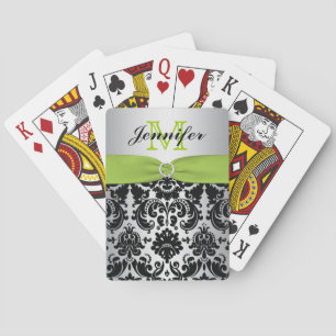 Monogram Green Black Damask Karten Spielkarten