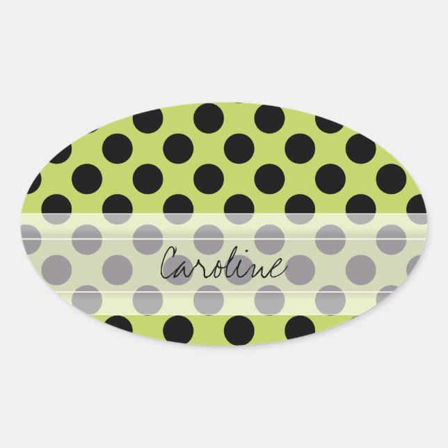 Monogram Green Black Niedlich Chic Polka Dot Patte Ovaler Aufkleber (Vorderseite)