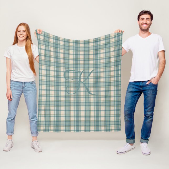 Monogram Green Blue Beige Tartan Buffalo Kariert Fleecedecke (Beispiel)