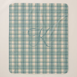 Monogram Green Blue Beige Tartan Buffalo Kariert Sherpadecke