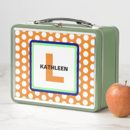 Monogram Green Blue Orange Polka Dots Metall Brotdose