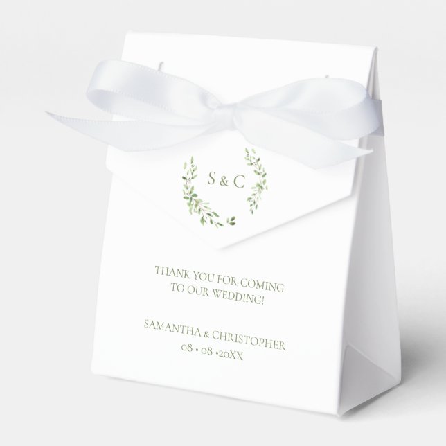 Monogram Green botanische Blätter Custom Wedding Geschenkschachtel (Vorderseite)