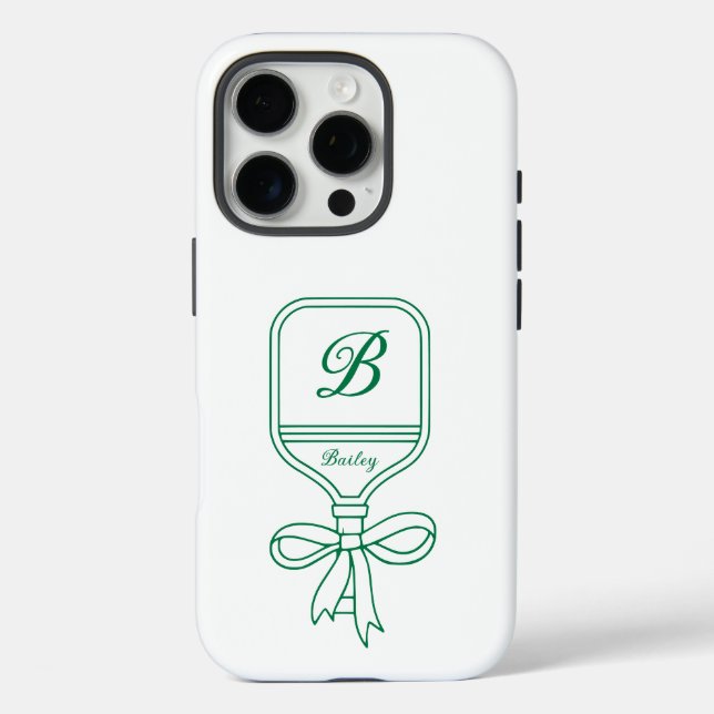 Monogram Green Bow Pickleball Paddle iPhone 16 Pro Hülle (Rückseite)