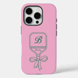 Monogram Green Bow Pickleball Paddle Pink iPhone 16 Pro Hülle