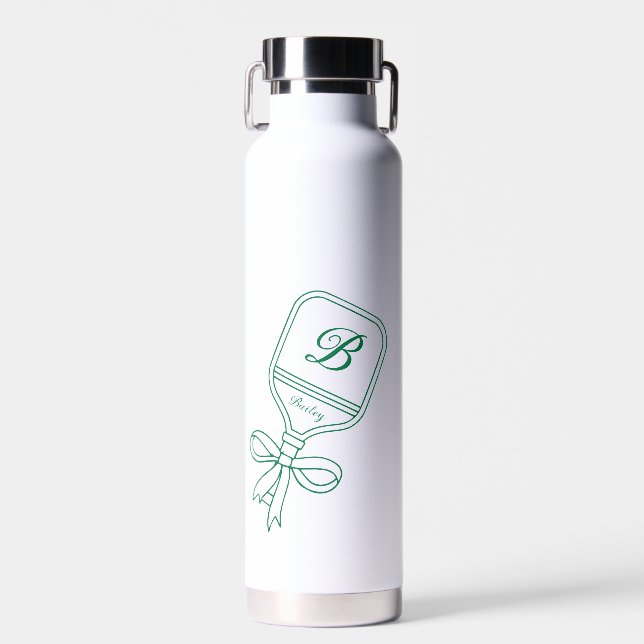 Monogram Green Bow Pickleball Paddle Tasse Trinkflasche (Vorne)