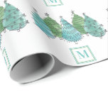 Monogram Green Christmas Trees Geschenkpapier<br><div class="desc">Dekorieren Sie Ihre Weihnachtsgeschenke mit diesem hellen,  lustigen und modernen Weihnachtsbaum gemusterten Verpackungspapier. Es ist in aquamarinen,  türkisfarbenen und grünen Farbtönen mit weißem Hintergrund gestaltet. Passen Sie es mit Ihren Initialen oder der Ihrer Familie an. Original Wasserfarbe © Michele Davies.</div>