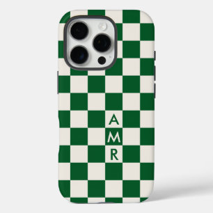 Monogram Green Creme Checkered Pattern iPhone 16 Pro Hülle