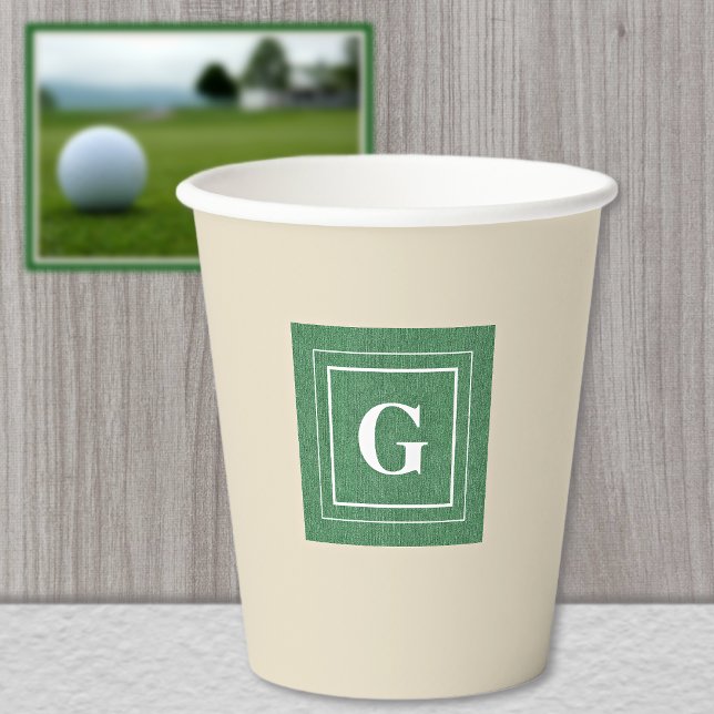 Monogram, Green Denim Print, 8oz Paper Cups Pappbecher (Von Creator hochgeladen)