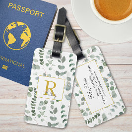 Monogram Green Eucalyptus Verlasst Grünmuster Gepäckanhänger
