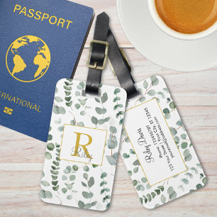 Monogram Green Eucalyptus Verlasst Grünmuster Gepäckanhänger