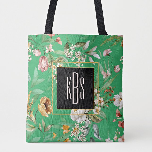 Monogram, Green Fine Art Florals Shoulder Tasche (Von Creator hochgeladen)