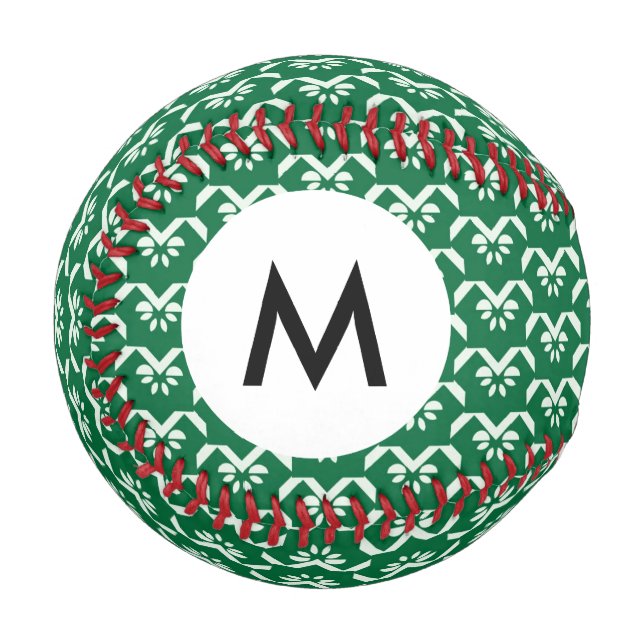 Monogram Green floral zigzzack Baseball (Vorderseite Links)
