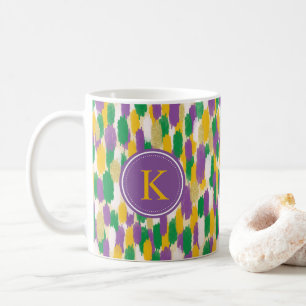 Monogram Green Lila Yellow Brushstrikes Muster Kaffeetasse