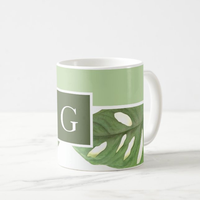 Monogram Green Monstera Leaf Kaffeetasse (VorderseiteRechts)