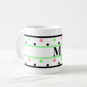 Monogram Green Pink Polka Dots Kaffeetasse