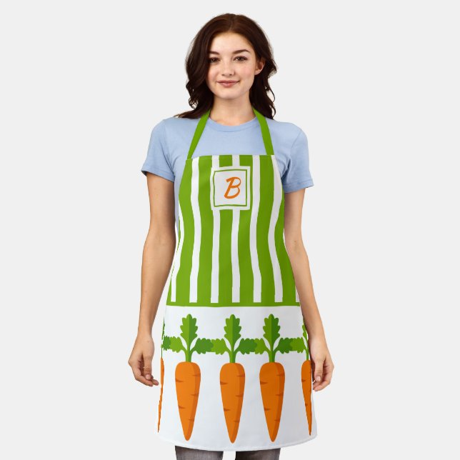 Monogram Green Strip mit Carrots Garden Girl Schürze (Getragen)